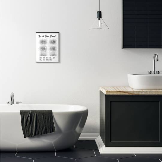 Stupell Industries Bathroom Word Search Puzzle Black Framed Print
